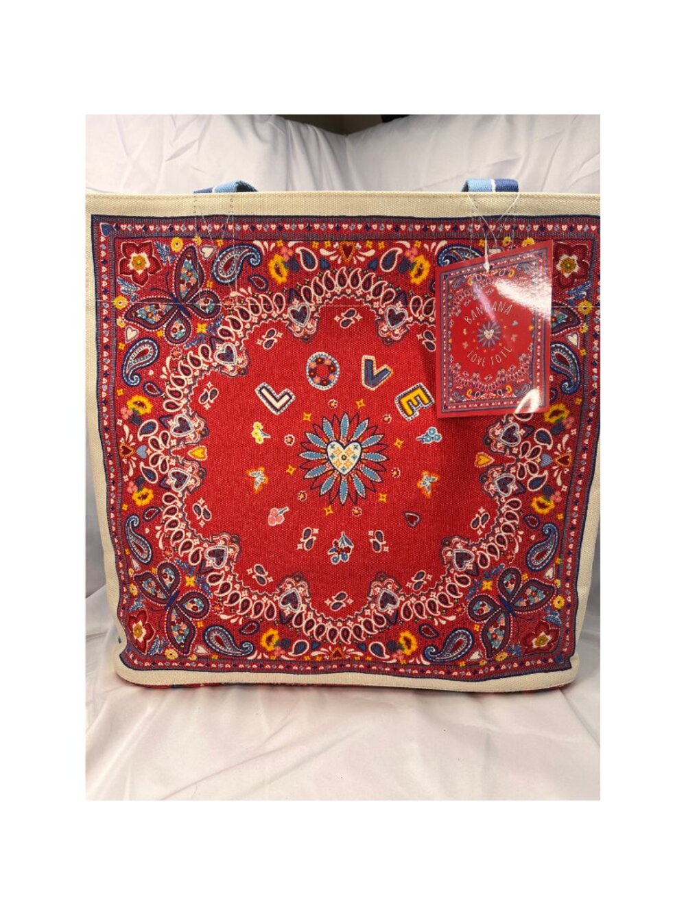Brighton Love Story Bandanna Tote NWT Red Blue Canvas D30342